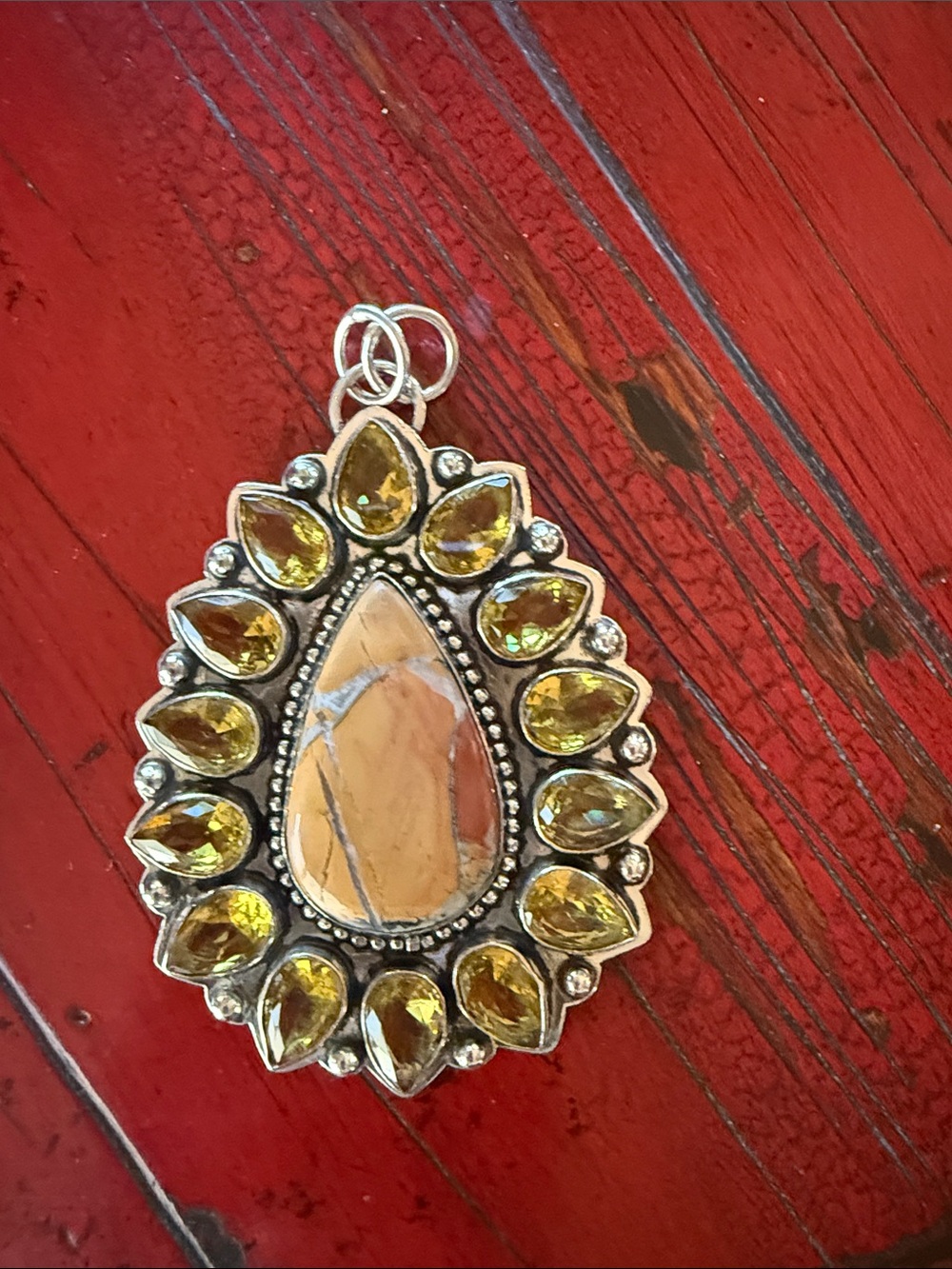 Handmade Malingano Jasper Pendant:
Sterling Silver & Citrine